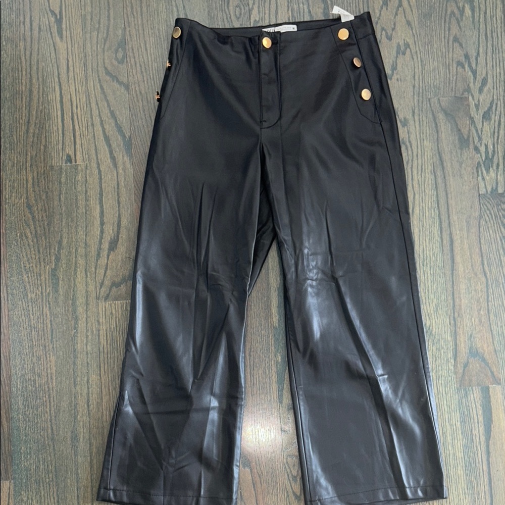 Zara Black Wide-Leg Pants with Gold Buttons
